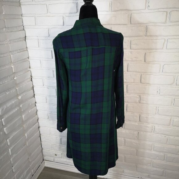 Old Navy Ladies Size XS Navy & Green Plaid Button Front Made in India Dress - Picture 2 of 9